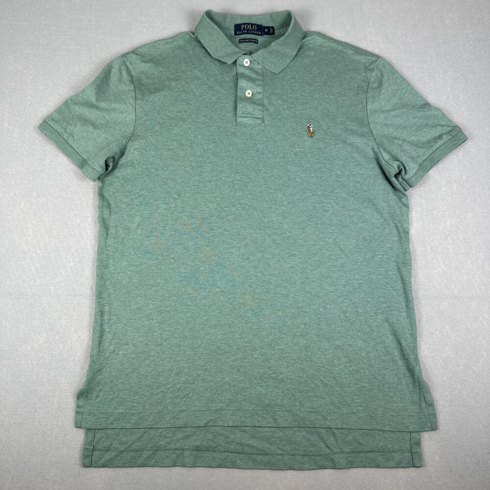 FLAW Polo Ralph Lauren Pima Soft Touch Polo Shirt Green Size Medium Flesh Pony